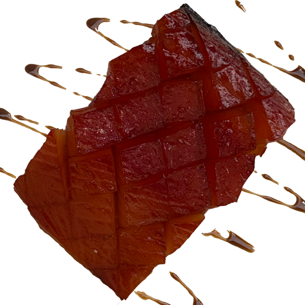 candied cold smoked atlantic salmon portion on a transparent background
