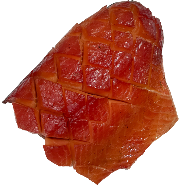 cold smoked atlantic salmon chunk on a transparent background