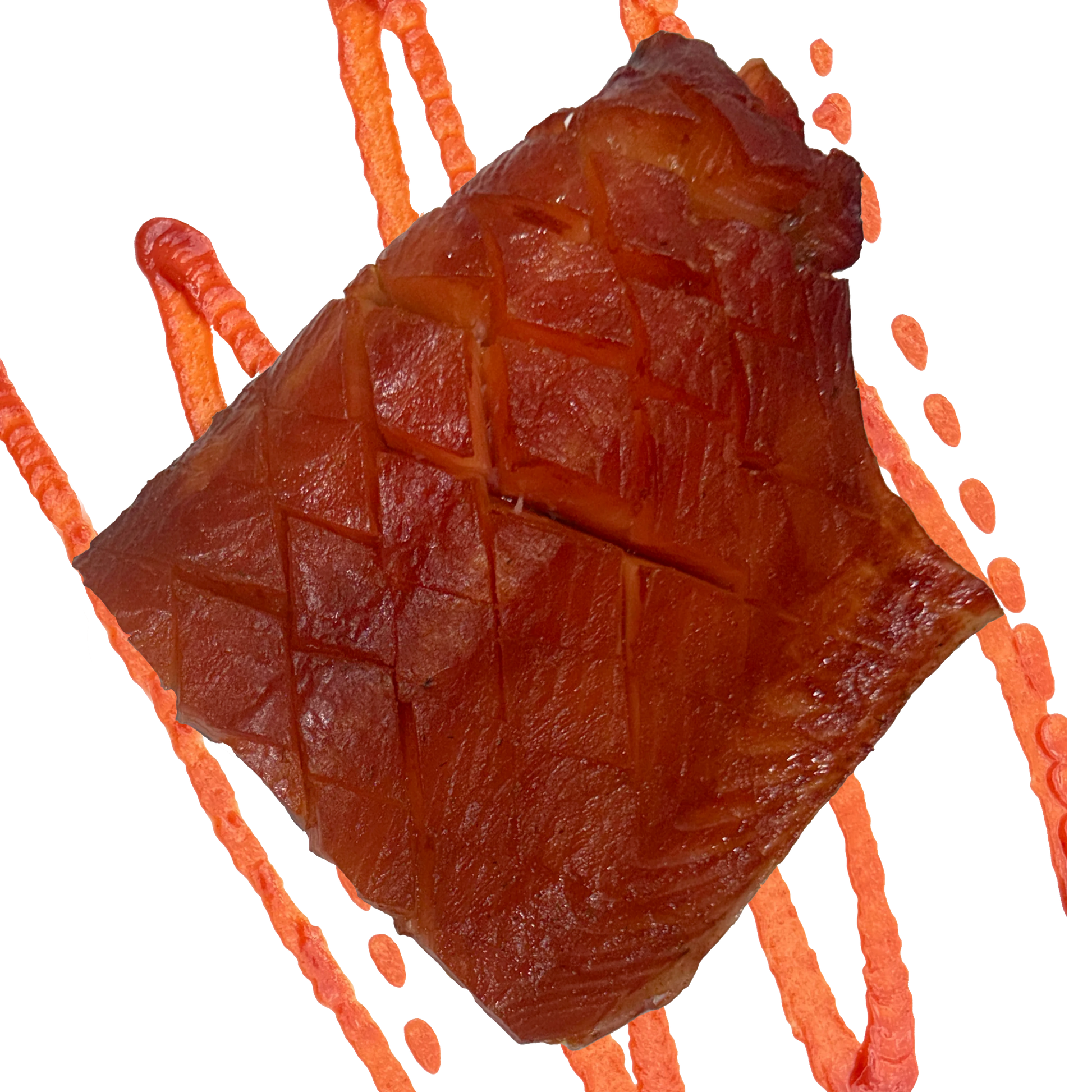 spicy sriracha cold smoked atlantic salmon chunk on a transparent background