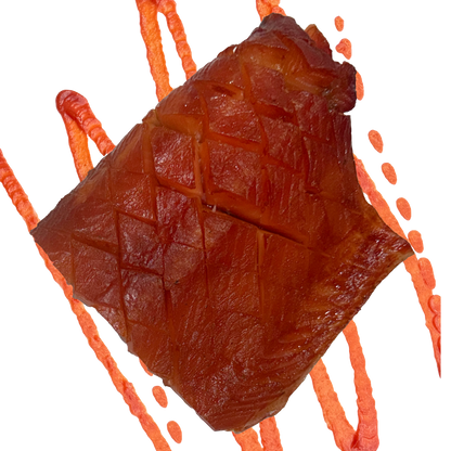 spicy sriracha cold smoked atlantic salmon chunk on a transparent background