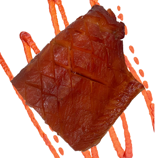 spicy sriracha cold smoked atlantic salmon chunk on a transparent background