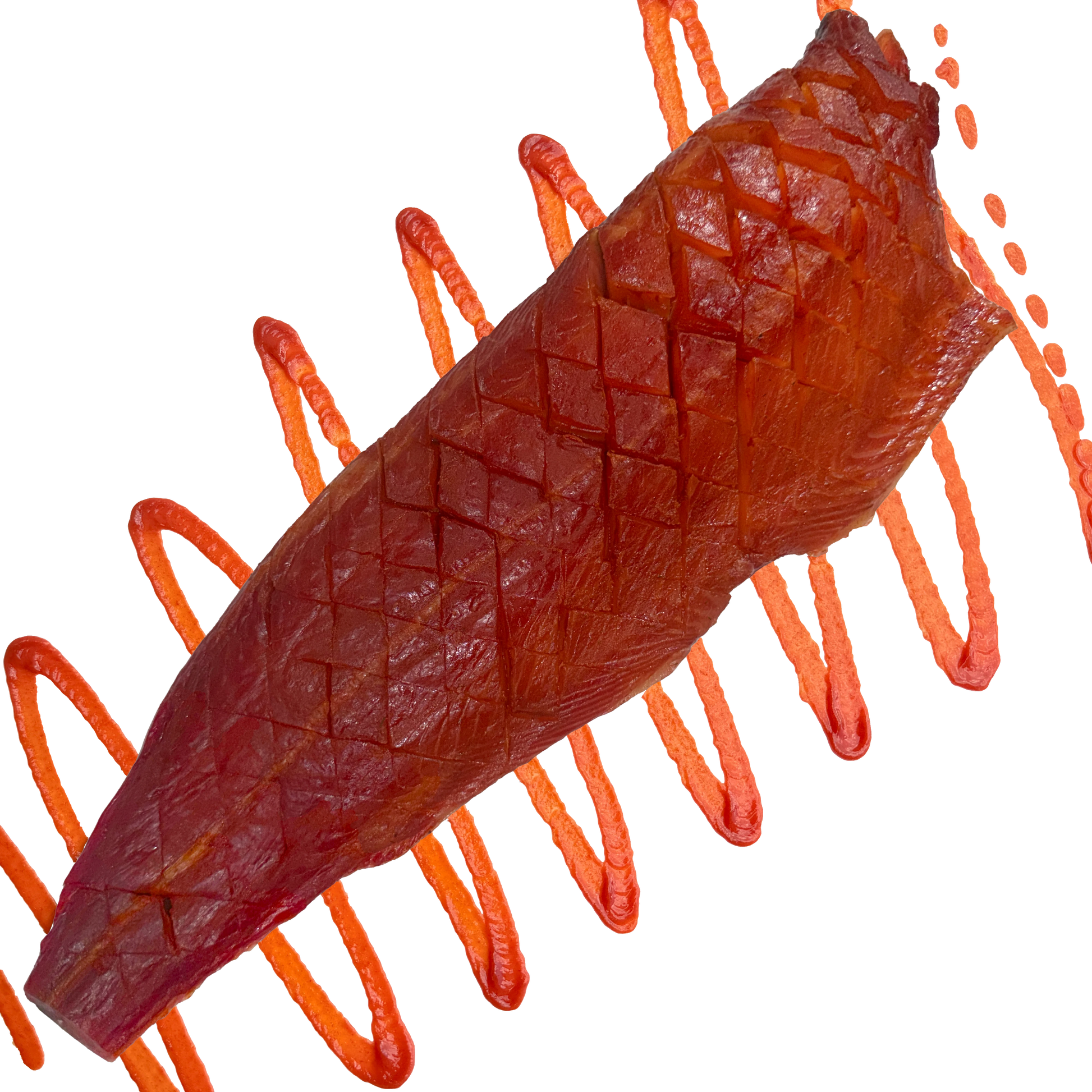 spicy sriracha cold smoked atlantic salmon fillet on a transparent background