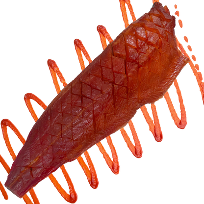 spicy sriracha cold smoked atlantic salmon fillet on a transparent background