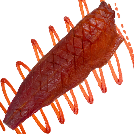 spicy sriracha cold smoked atlantic salmon fillet on a transparent background