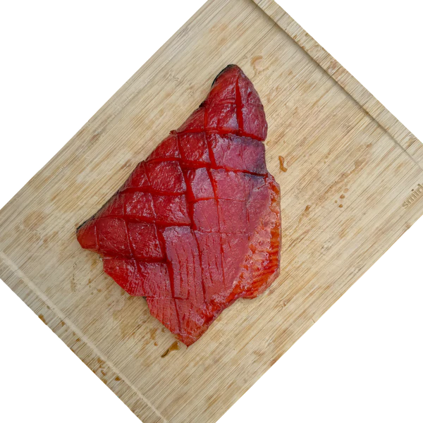 Candied Cold Smoked Atlantic Salmon 1LB Chunk Cutting Board